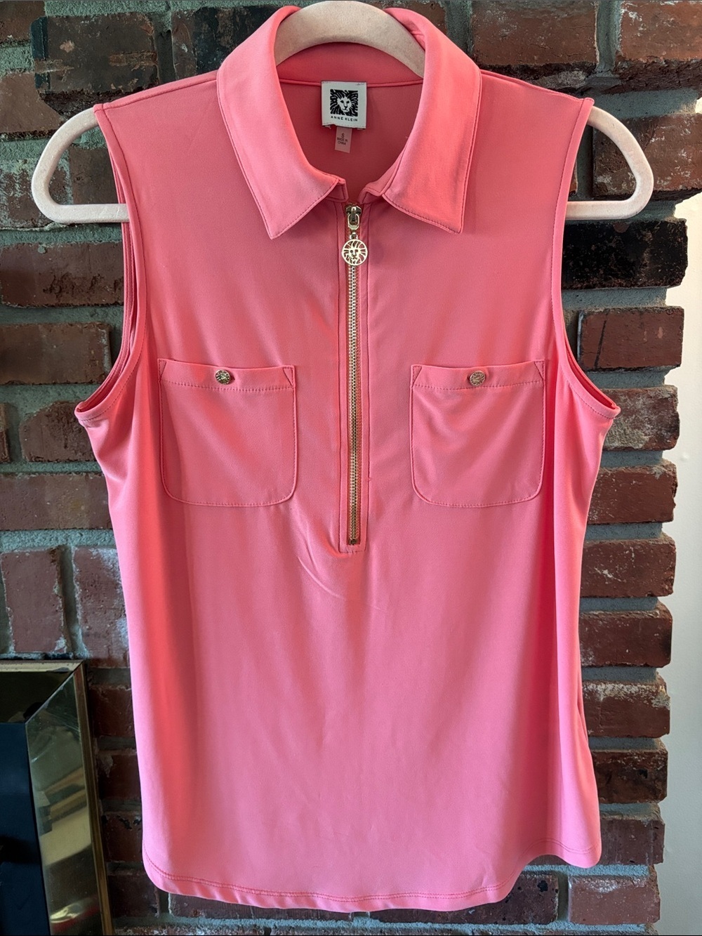 Anne Klein Coral Zip-Front Sleeveless Polo